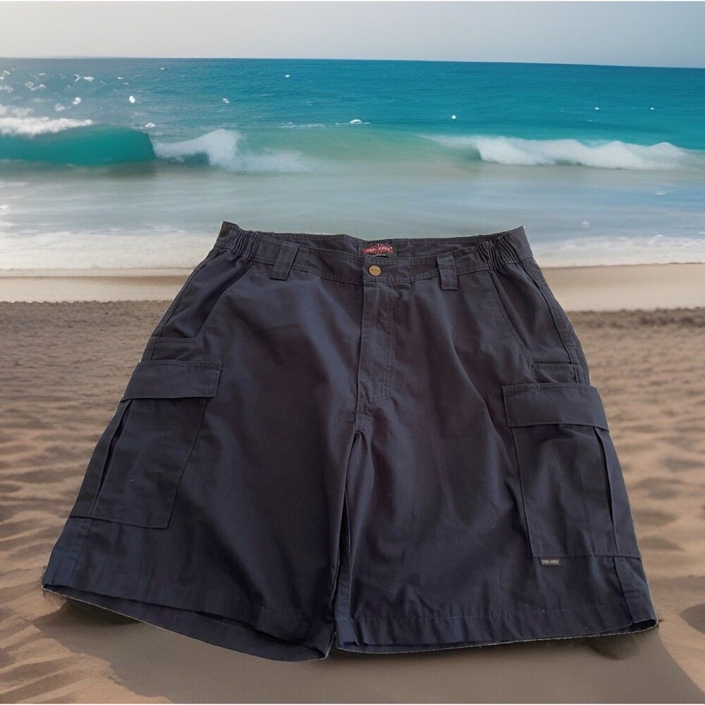 Tru Spec Cargo Shorts Navy Blue 81155-C83 Side Waist Elastic Mens 36